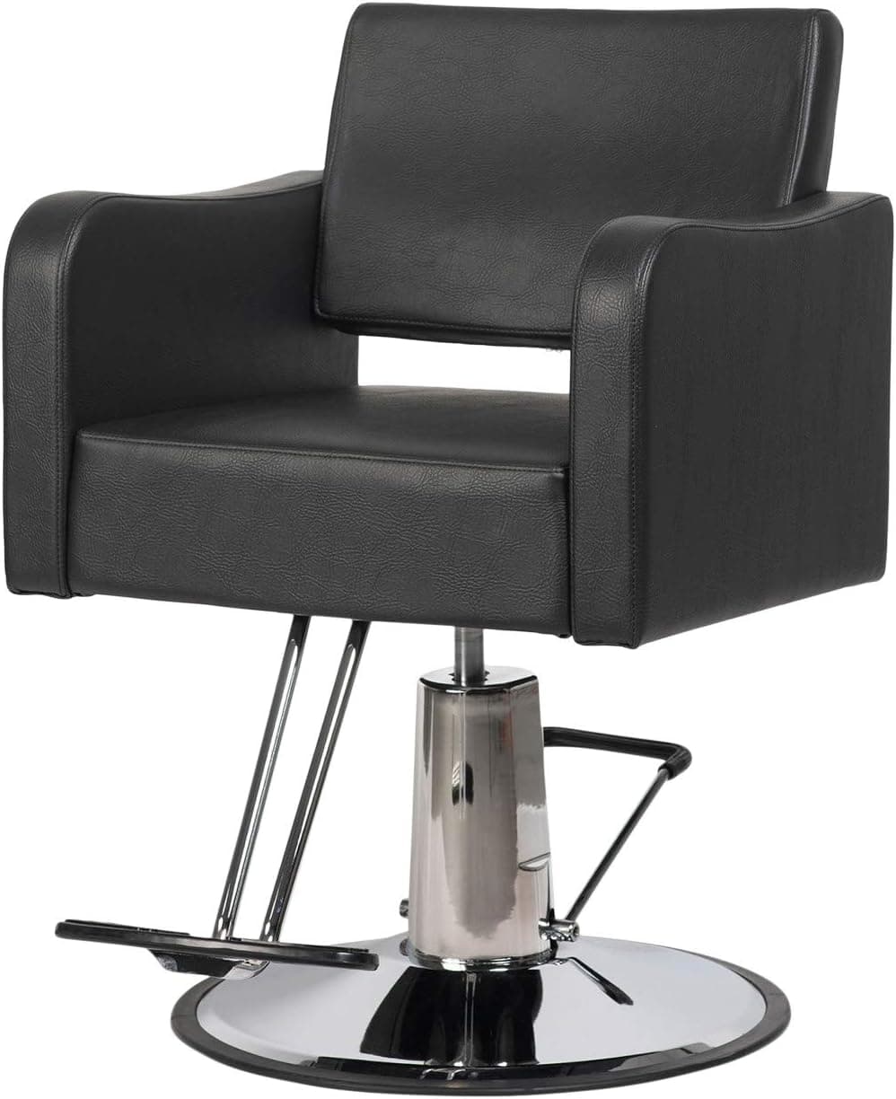 Buy-Rite Salon & Spa Equipment Lexus Styling Chair for Professional Salons and Barbers-Modern Hair Stylist Chair, Inclined Seat Back–Black Vinyl, Wide Seat, Lumbar Support and Hydraulic Pump,YLG-452