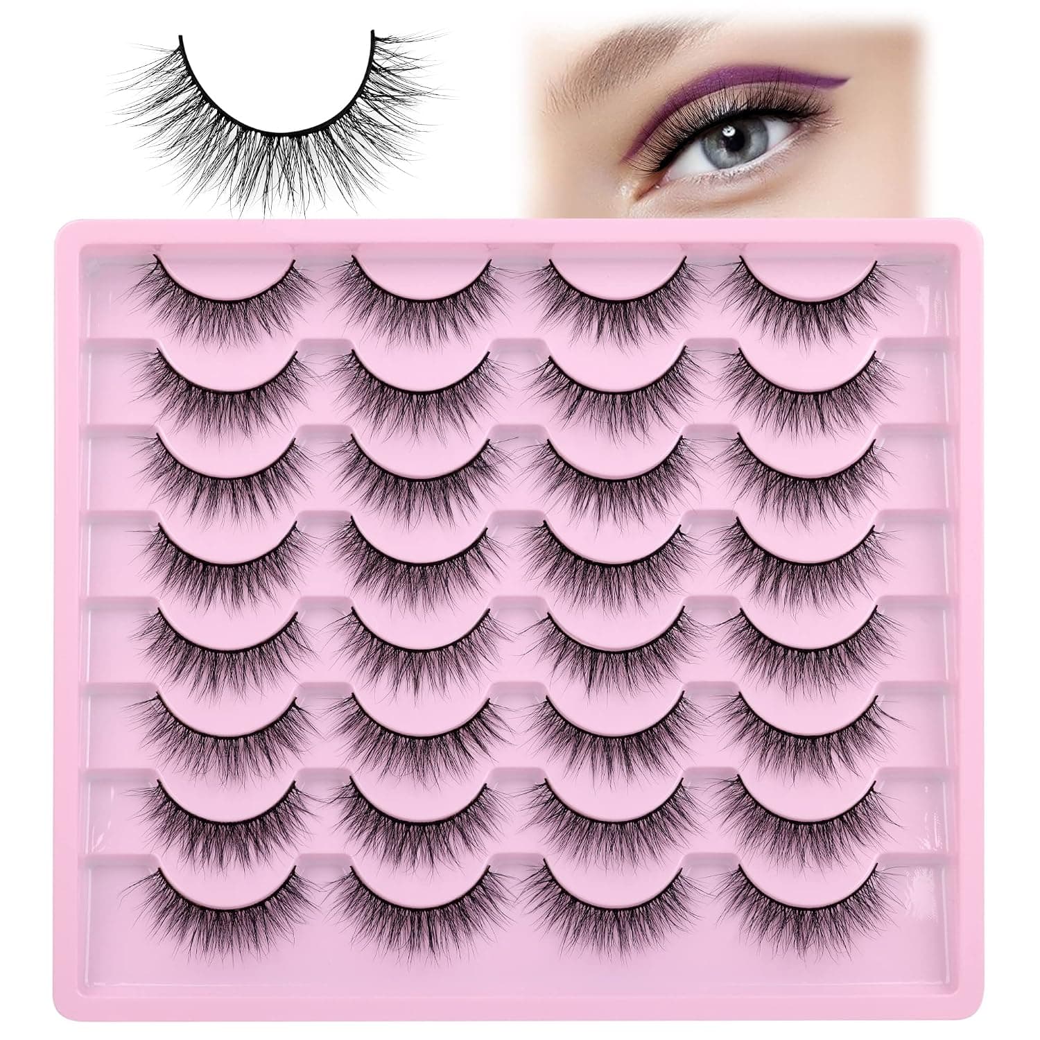 False Eyelashes Natural Look Fluffy Short Mink Lashes Wispy Light Volume Natural Fake Eyelashes Pack 16 Pairs by Yawamica