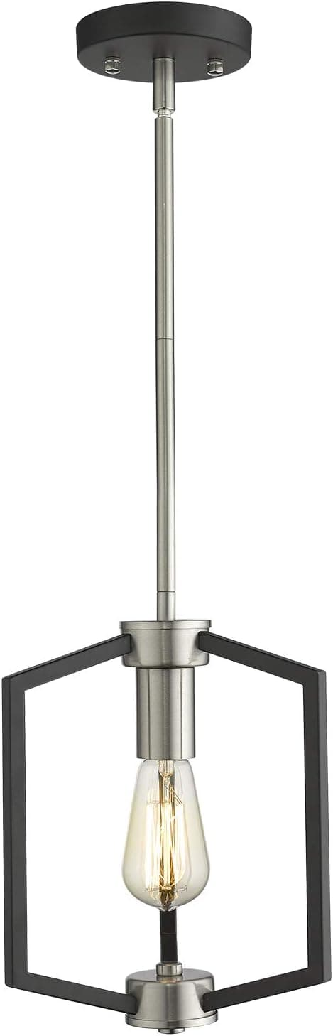 zeyu Kitchen Pendant Light, 1-Light Industrial Hanging Light Fixture for Dining Room, Black and Satin Nickel Finish, ZJF14 M1L SN+BK
