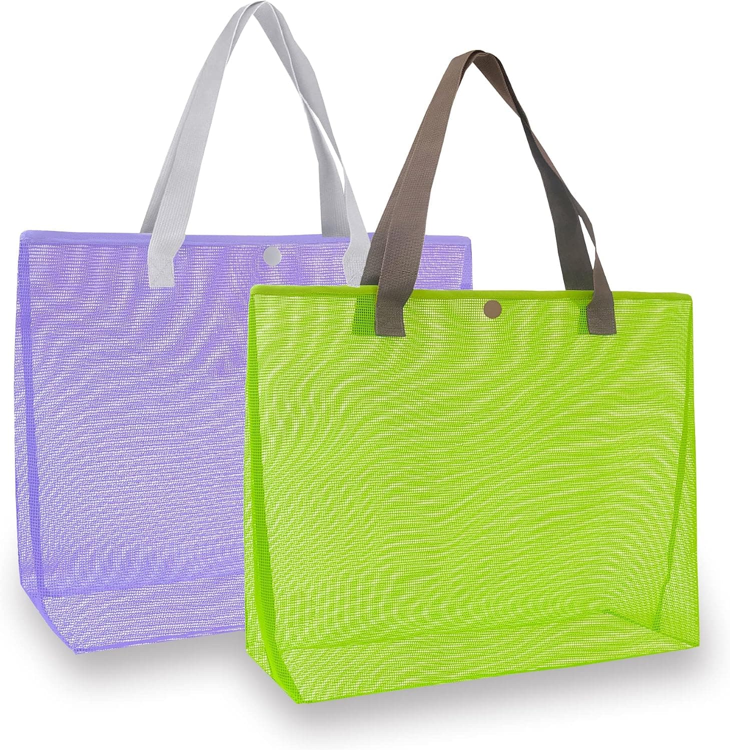 hsmyank 2Pack Large lightweight Simple Mesh Beach Tote Bag With snap Button Reusable Pool Bag for Outdoor Travel Shopping Gym