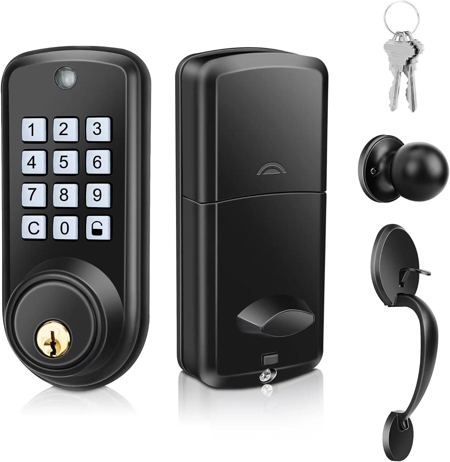 Vtechvat Keyless Entry Door Lock with Handle, Smart Door Lock with Keypads Auto Lock Front Door Lock Set Easy to Install, 10 User Codes, Security Waterproof Electronic Keypad Deadbolt for Front Door