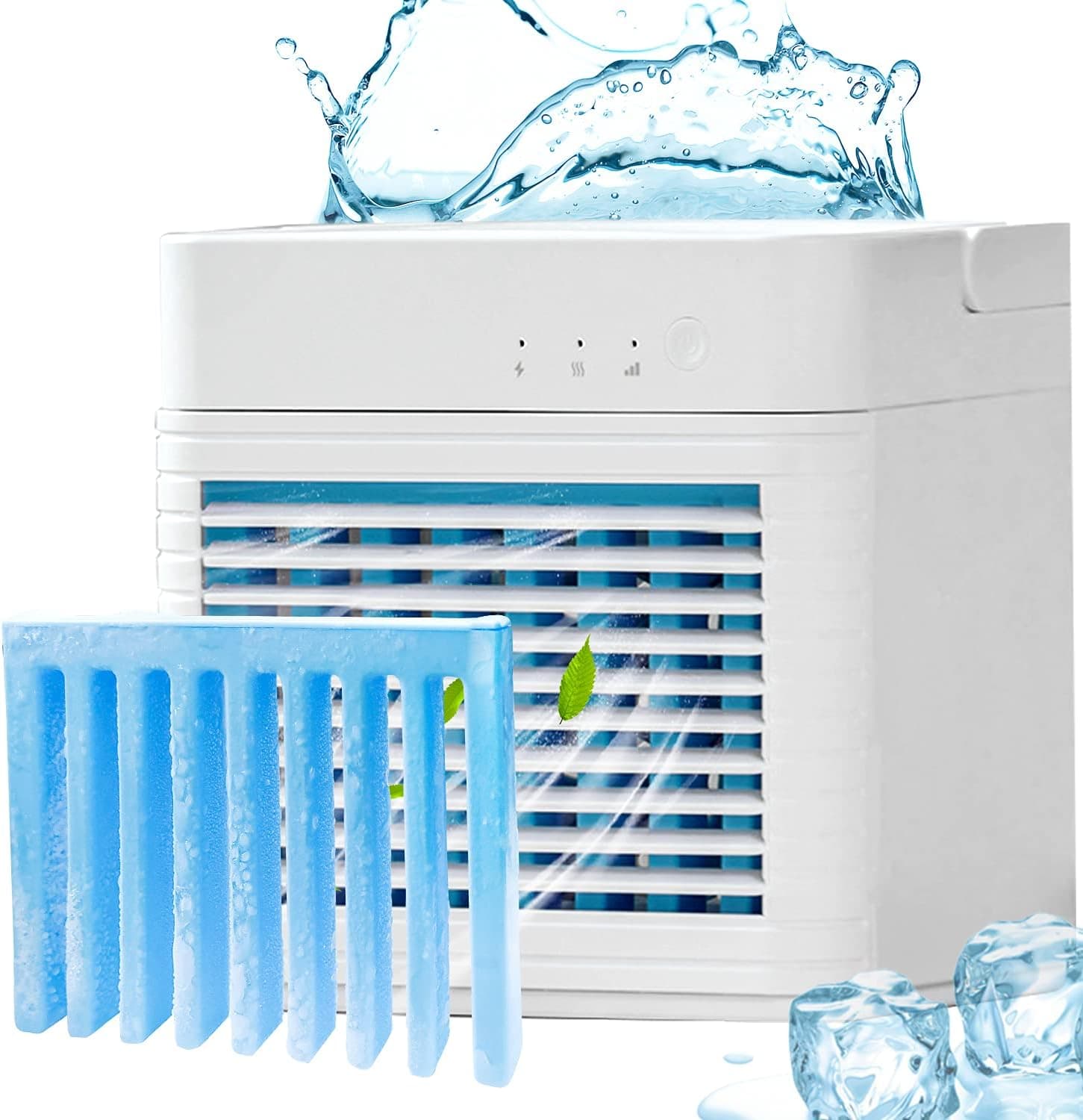 Klokliv Portable Air Conditioner Fan, 4000mAh Rechargeable Desktop Air Cooler with ice box, USB cable, 3-Speed Cooling fan , Humidifier, Purifier for Home, Room, Office, and Dormitory