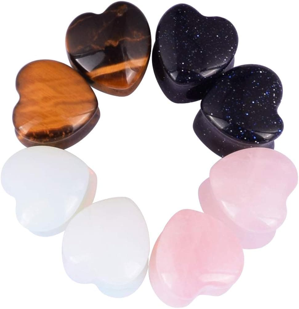 Stuppendux 4Style or 2Style Heart Shaped Stone Double Flared Ear Tunnels Plugs Stretcher Expander Kit Gauge 2g-1"