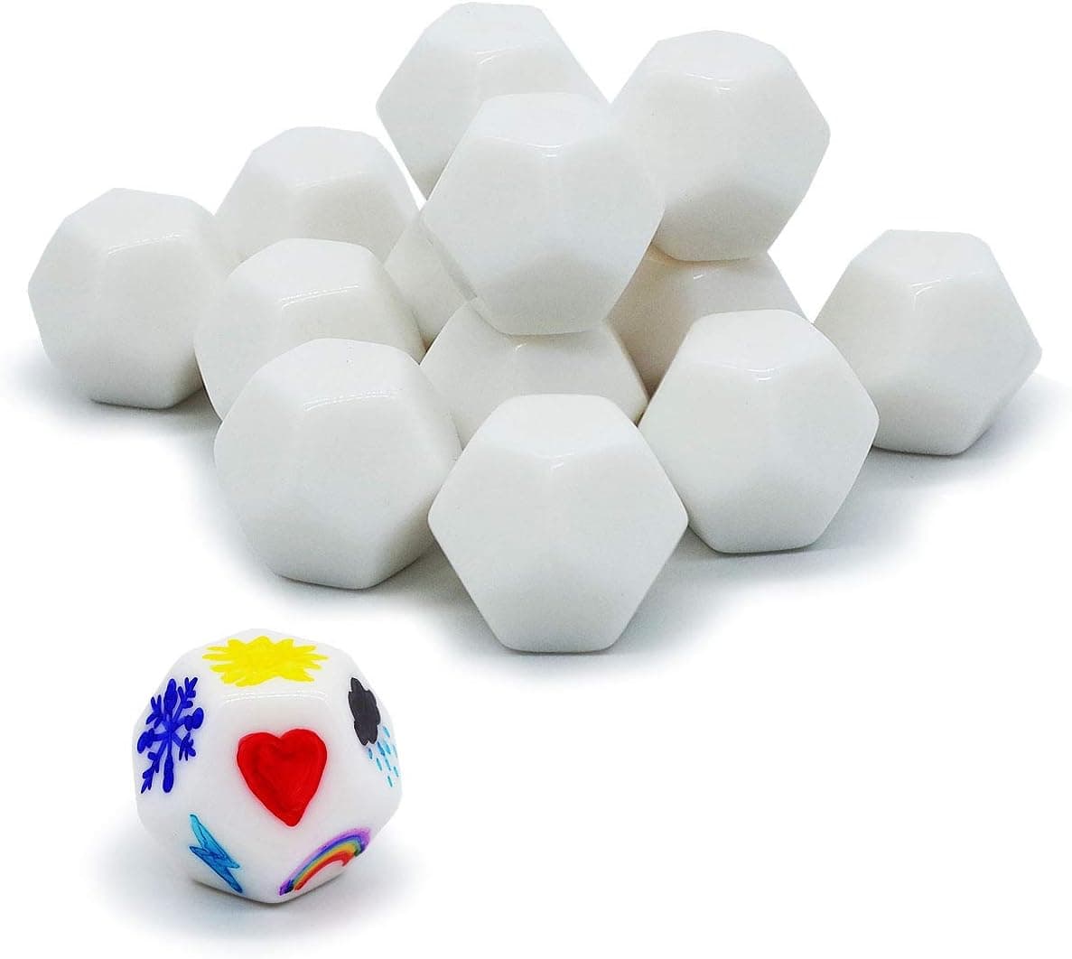 15 pcs D12 White Blank dice 25 mm for Board Games, Teaching and DIY