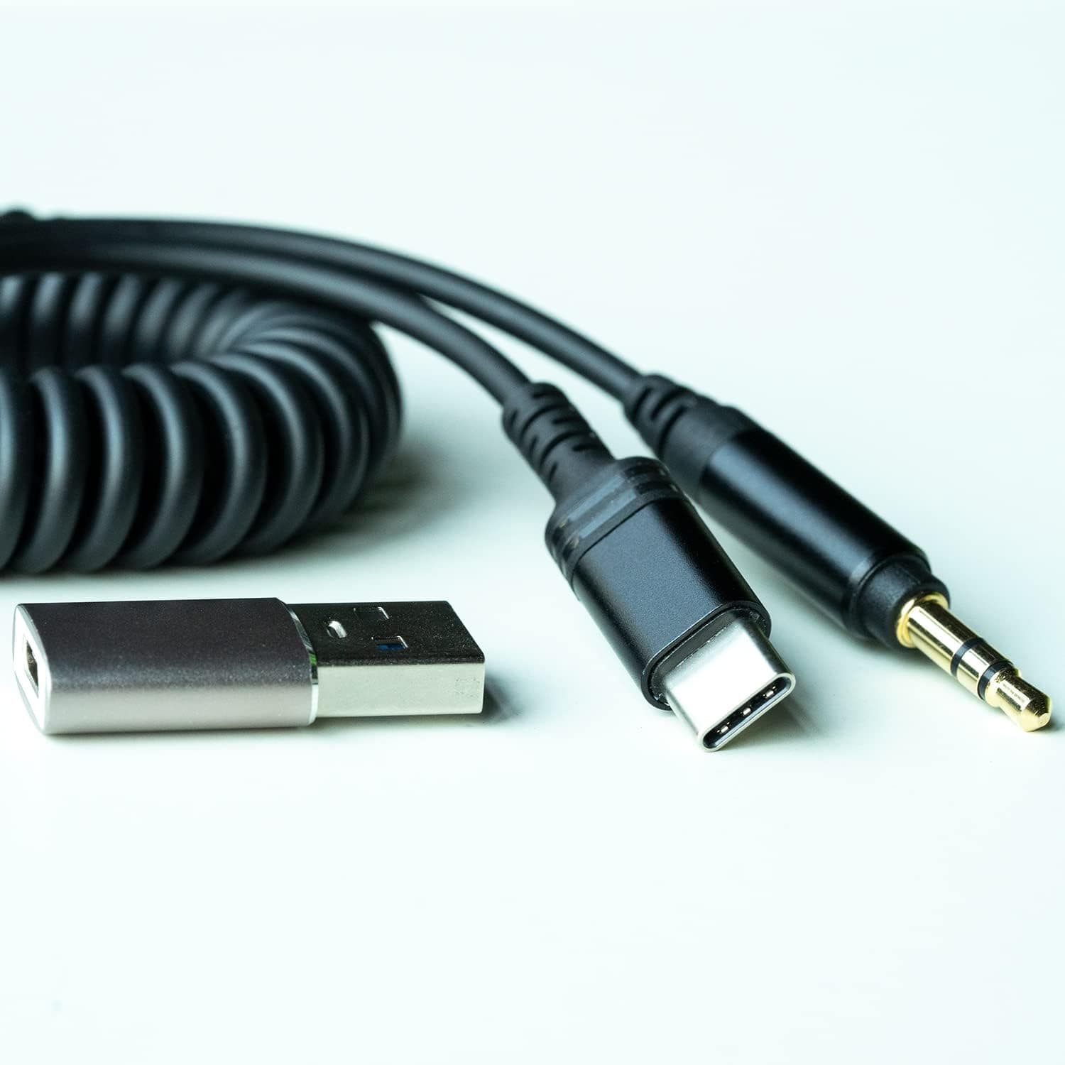 jstma USB Type C to 3.5mm Audio Aux Cord 24bit DAC 4.7FT Male to Male Coil Retractable Cable for Android Phones/Car Stereo/Speaker