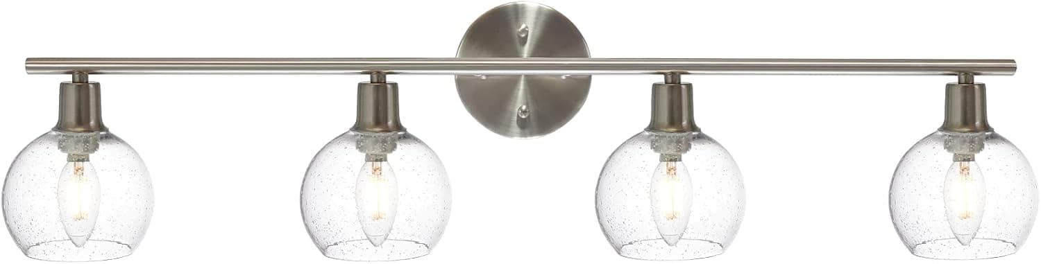 WINSHEN Contemporary 4-Lights Vanity Lighting with Globe Seeded Glass Lampshadea, Industrial Bathroom Light Fixtures Over Mirror in Brushed Nickel