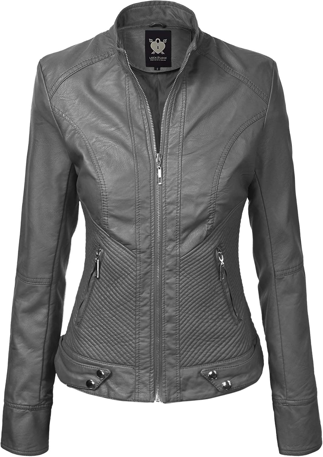 Lock and Love Women's Removable Hooded Faux Leather Jacket Moto Biker Coat