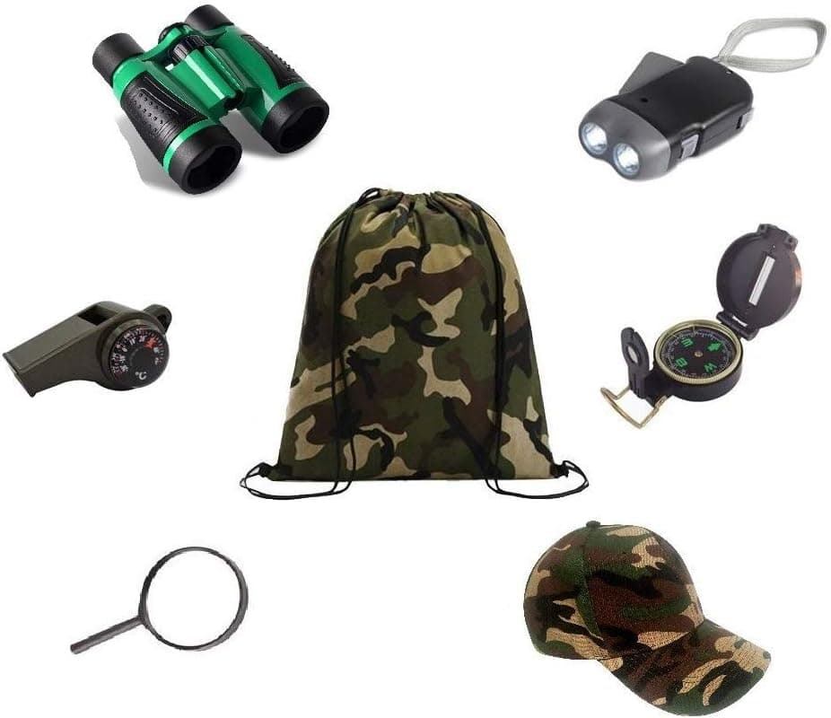 Kids Backyard Outdoor Exploration kit (7 Pieces) Military Style Adventure Explorer, Kid Survival Kits, Camping Gear,Hiking, Preschool Educational Toys, for Boys and Girls,Summer Camp…