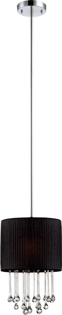 Eurofase 16033-016 Penchant Luxury Clear Glass Crystal Teardrop Black Pleated Chiffon Drum Pendant Light, 1-Light 60 Watt, 15"H x 10"Dia, Chrome