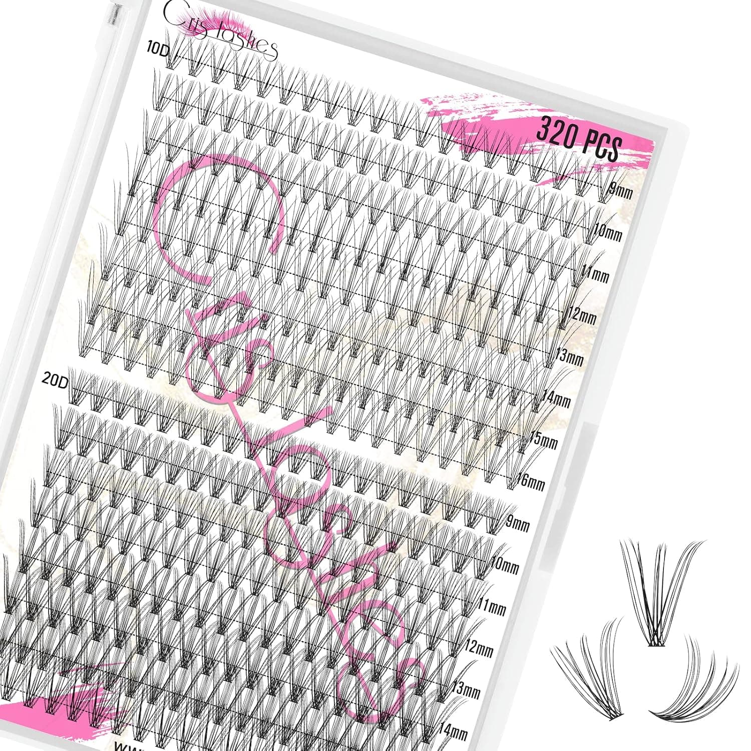 Individual Lashes 320 PCS，Crislashes Lash Clusters 10D+20D Mixed C Curl 9-16mm Cluster Lashes 16 Rows Reusable Cluster Lashes Individual Soft and Lightweight DIY Lash Extension Self Application At Home (10+20-C-Mix9-16mm)