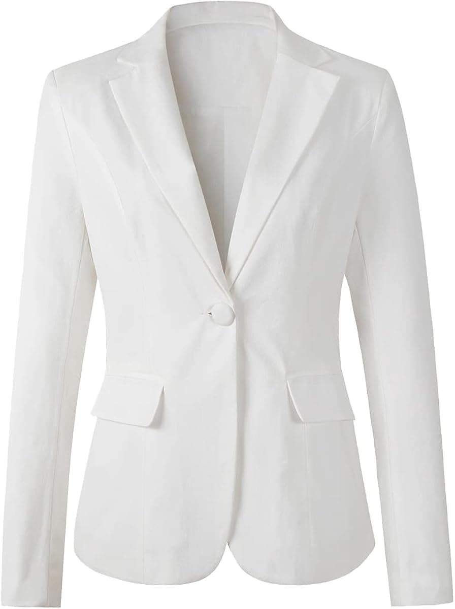 Womens One Button Blazer Lightweight Office Work Suit Jacket