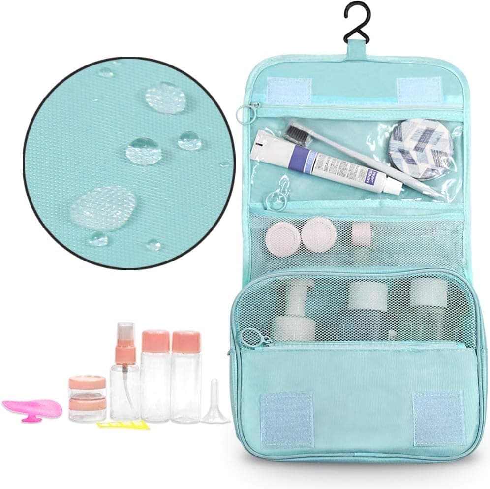 Canflo Hanging Toiletry Bag - Premiun Cosmetic Travel Organizer For Men & Women with 5 Pack Travel Bottle Sets, Blue (blue)