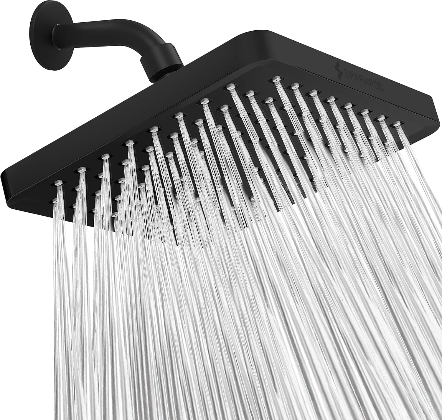 SparkPod Fixed Shower Head - High Pressure Rain - Luxury Modern Look - Easy Tool Free Installation - Adjustable Replacement for Your Bathroom Shower Heads (Chrome, 8 Inch Square)