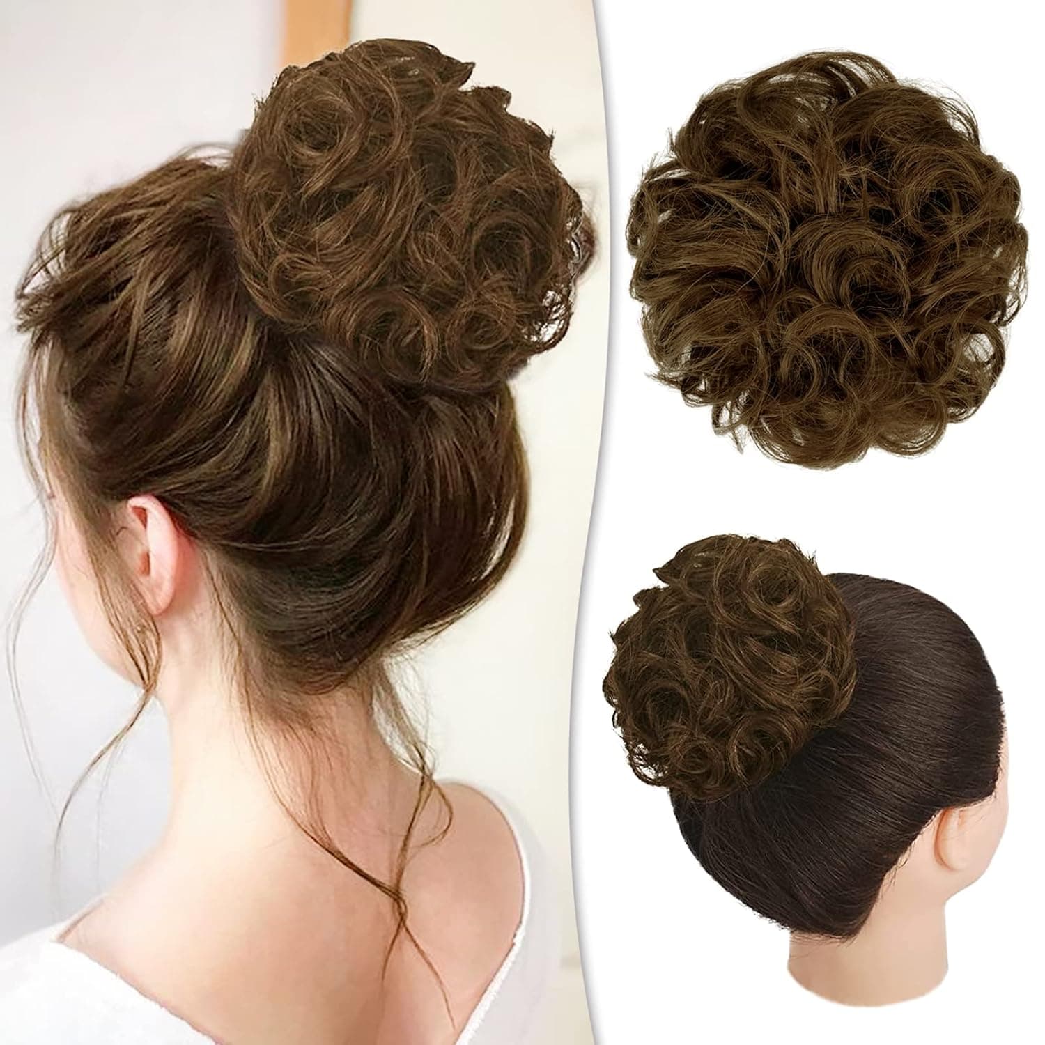 RUWISS Messy Bun Hair Piece 100% Human Hair Messy Rose Bun Hair Buns for Women Real Hair Scrunchies Hair Piece Updo Hair Pieces Bun Extension Ponytail Messy Hair Bun (Chocolate Light Brown)