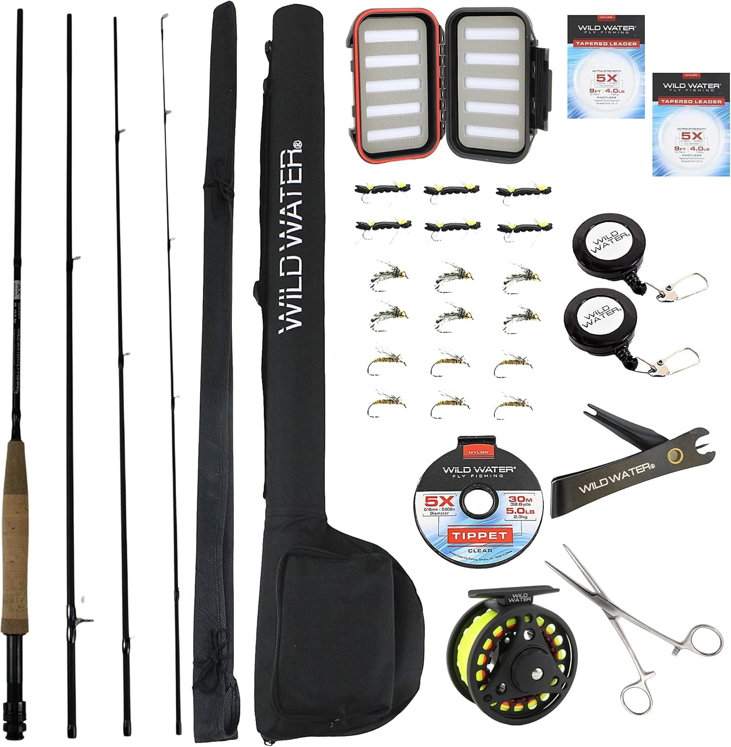 Wild Water Fly Fishing 9 Foot, 4-Piece, 3/4 Weight Fly Rod Deluxe Complete Fly Fishing Rod and Reel Combo Starter Package