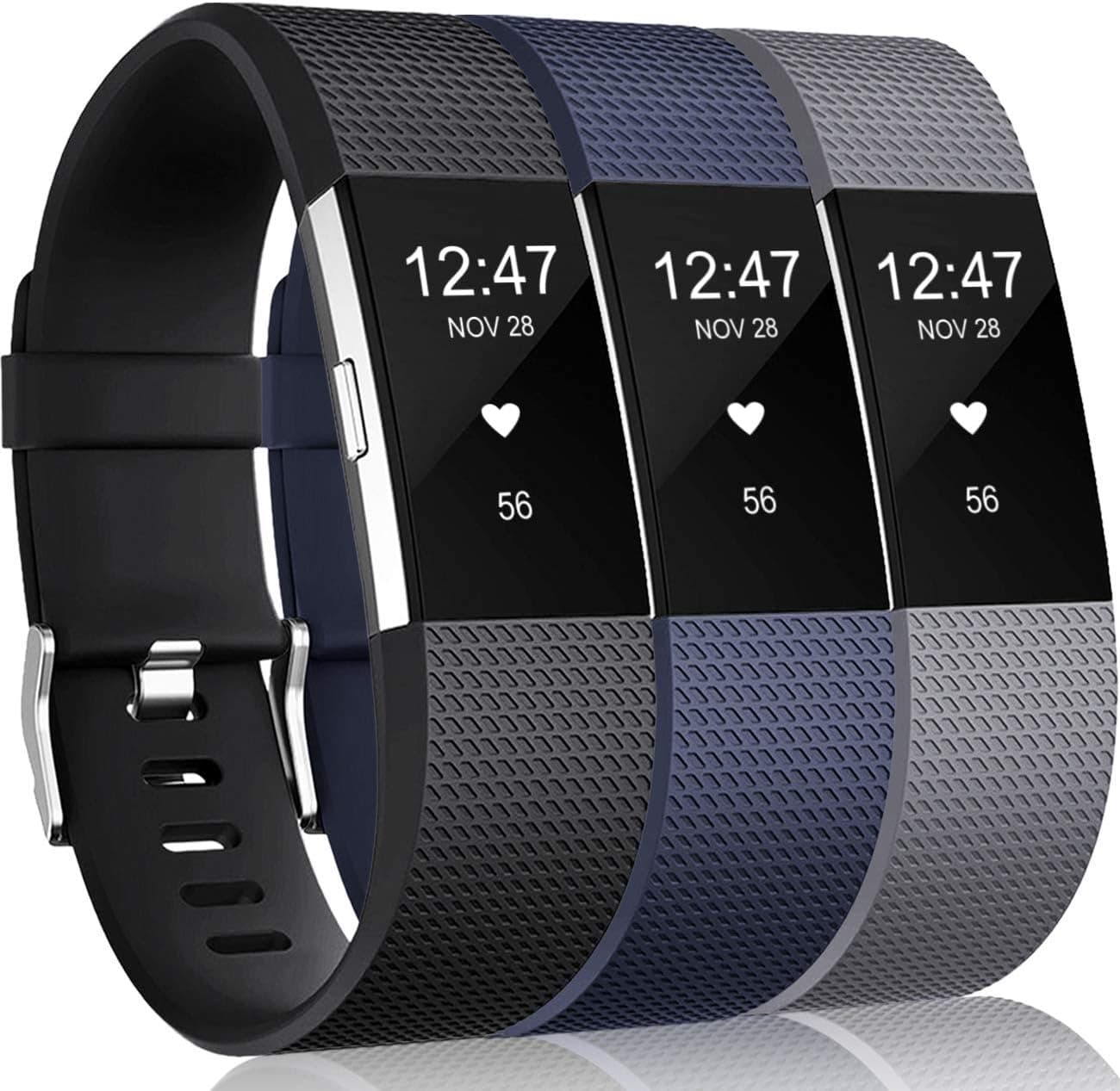 Wepro Bands Compatible with Fitbit Charge 2 HR, 3-Pack Adjustable Wrist Replacement Band for Women Men