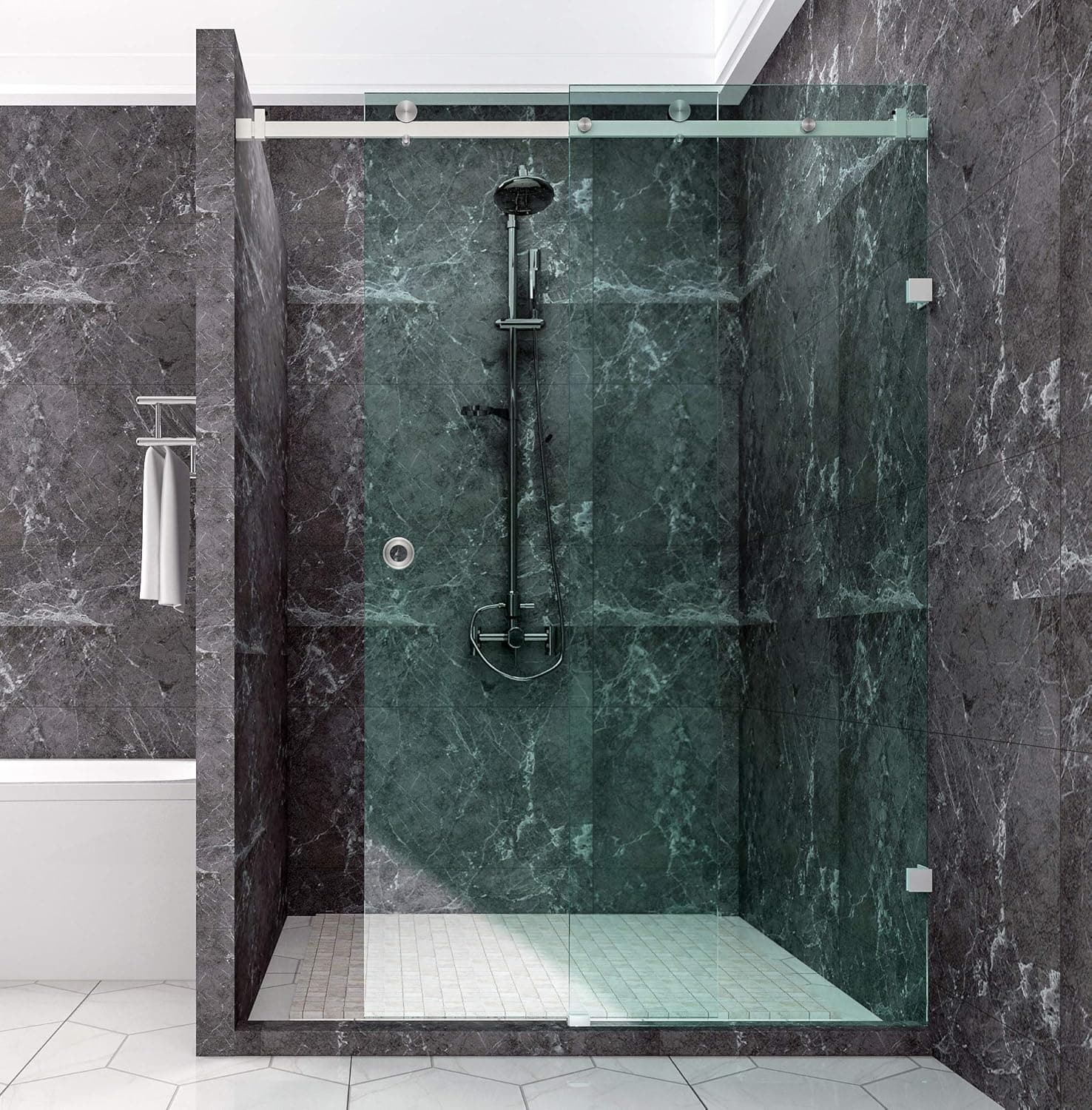 DIYHD 5FT Frameless Sliding Glass Shower Door Flat Track Brushed in Line Rolling Shower Hardware,No Glass