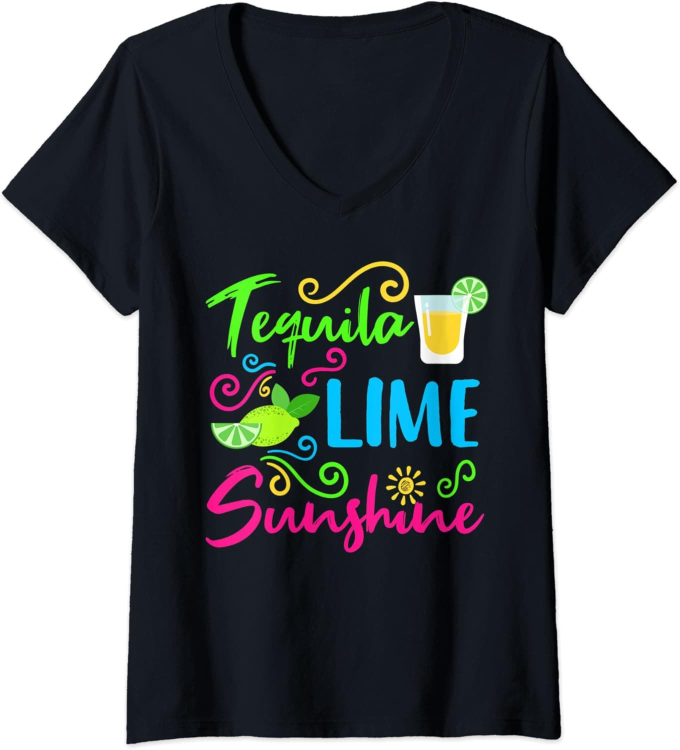 Womens Tequila Lime and Sunshine Funny Summer Beach Vacations V-Neck T-Shirt
