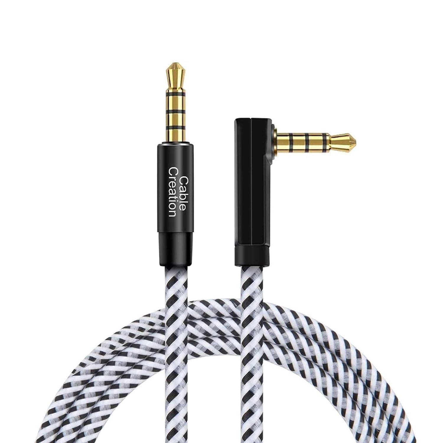CableCreation 3.5mm Aux Cable 4 Pole, 90 Degree TRRS 3.5mm Male to Male Audio Cable/Right Angle 4 Pole Stereo Auxiliary Cable (Microphone Compatible), 6ft/1.8m…