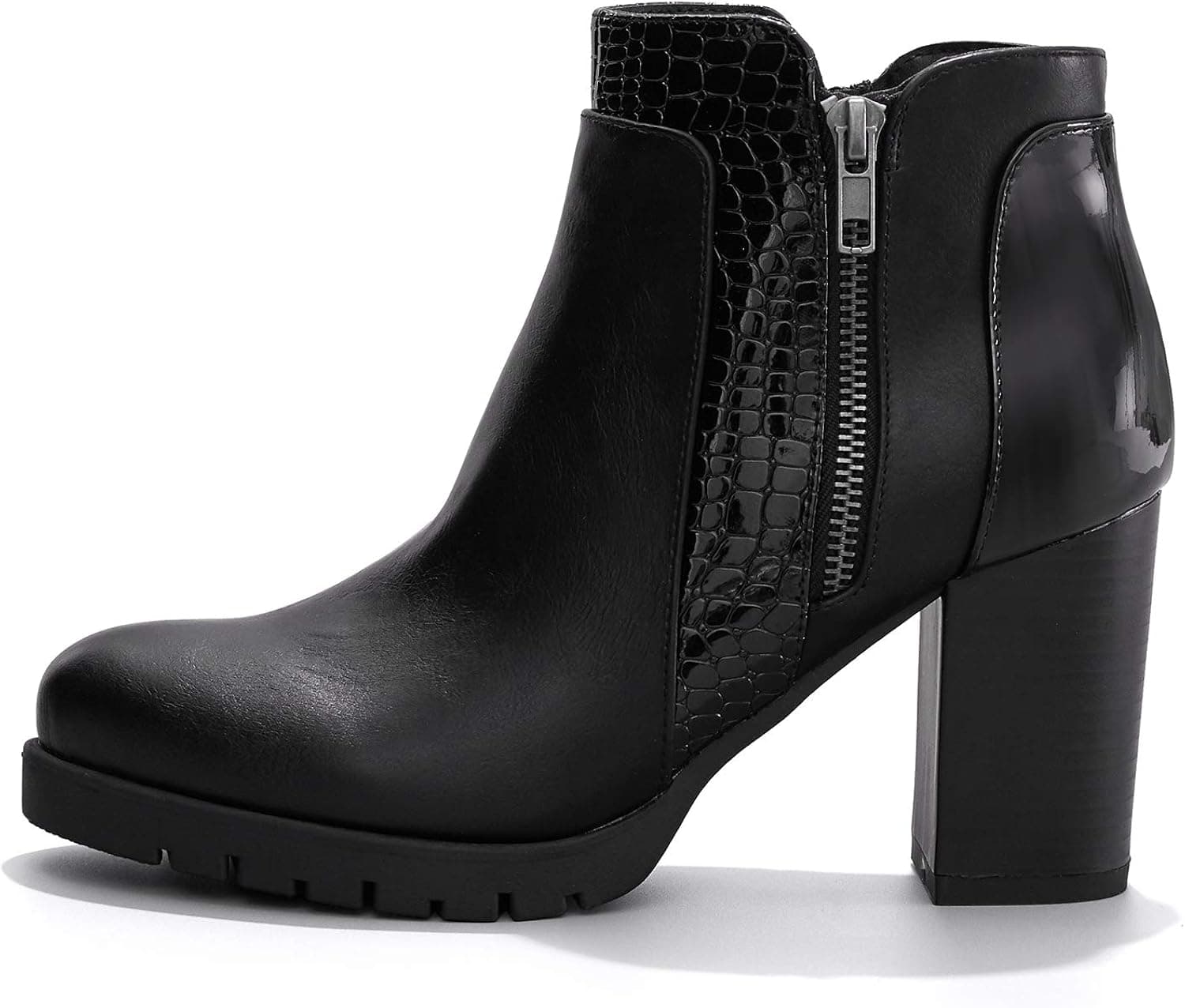 mysoft Women's Ankle Boots Chunky Stacked Heel Zipper Booties