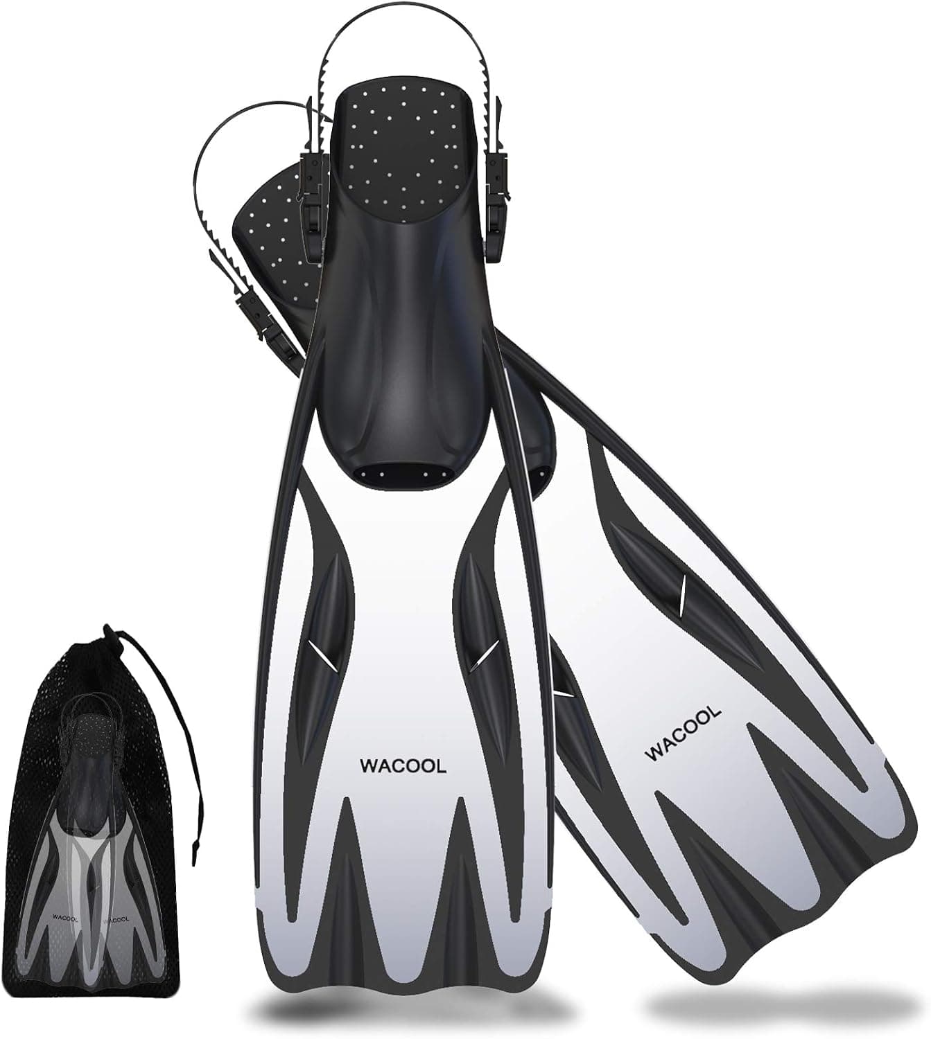 WACOOL Adjustable Professional Long Blade Fins Flippers Freediving Speafishing for Snorkeling Diving Scuba or Swimming Training