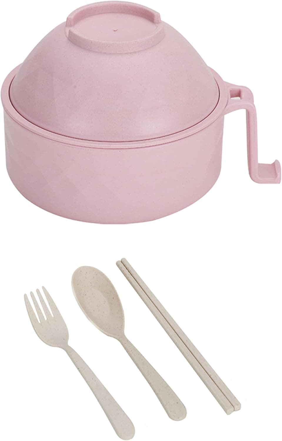 Microwave Ramen cooker Ramen bowl set.Bamboo fiber instant noodle bowl with leaching soup, College Dorm room apartment essentials for girls and boys.（Pink）