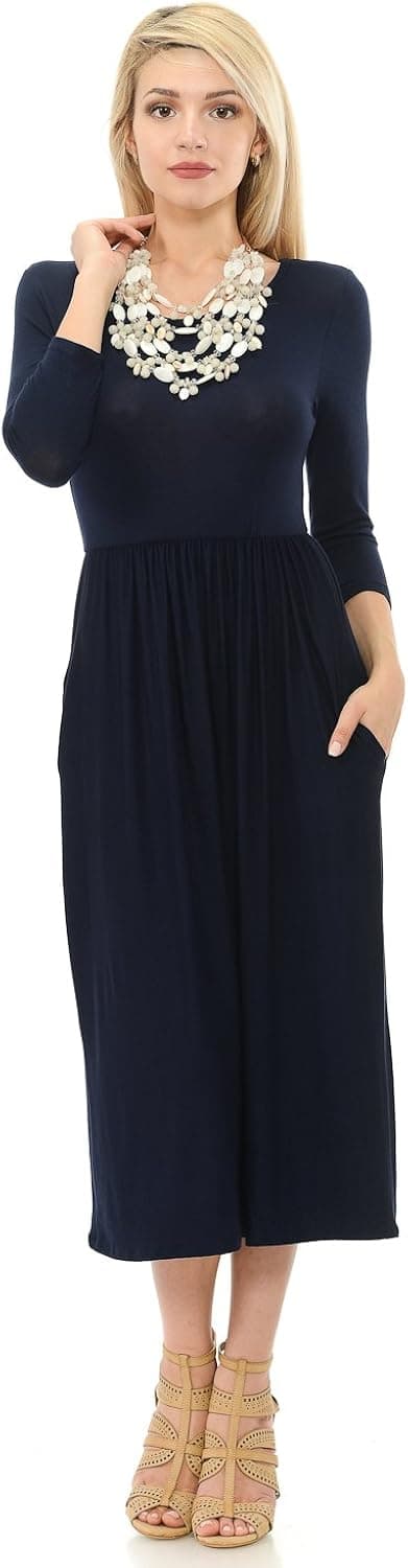 iconic luxe Women's Fit and Flare Midi Dress with Pockets in Solid and Floral