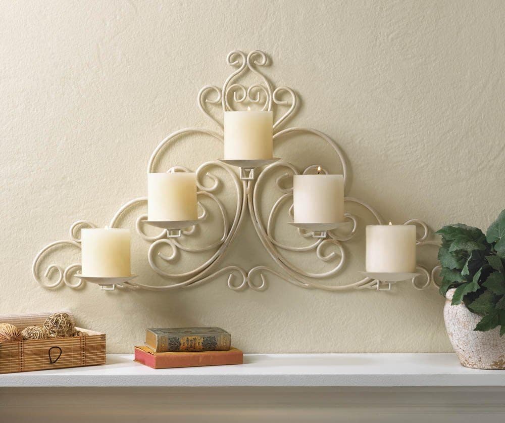 VINTAGE STYLE SCROLLWORK PILLAR CANDLE HOLDER IVORY WHITE WALL SCONCE