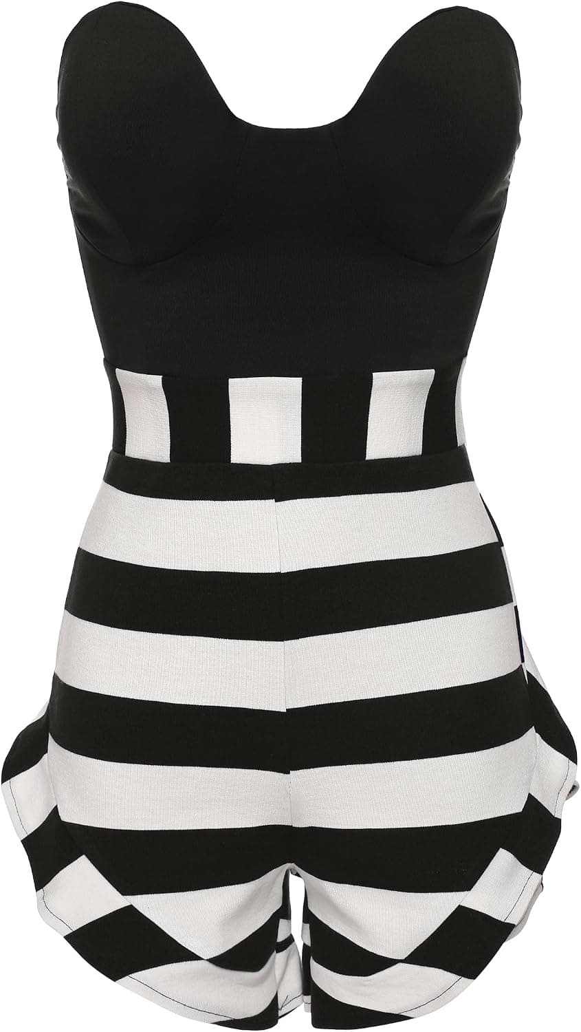 Zeagoo Women's Fashion Stripe Strapless Off-shoulder High Waist Short Jumpsuit Black Medium