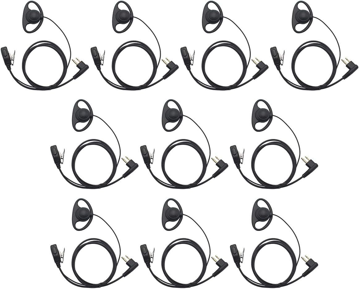 Karier 2Pin D Shape Earpiece Headset PTT for Two Way Radio Compatible Motorola 2-Pin Walkie Talkies CLS1410 CLS1110 CP200 CP185 CP040 CP1200 GP300 GP2000 GP88 GP3188 Radio(10 Pack)