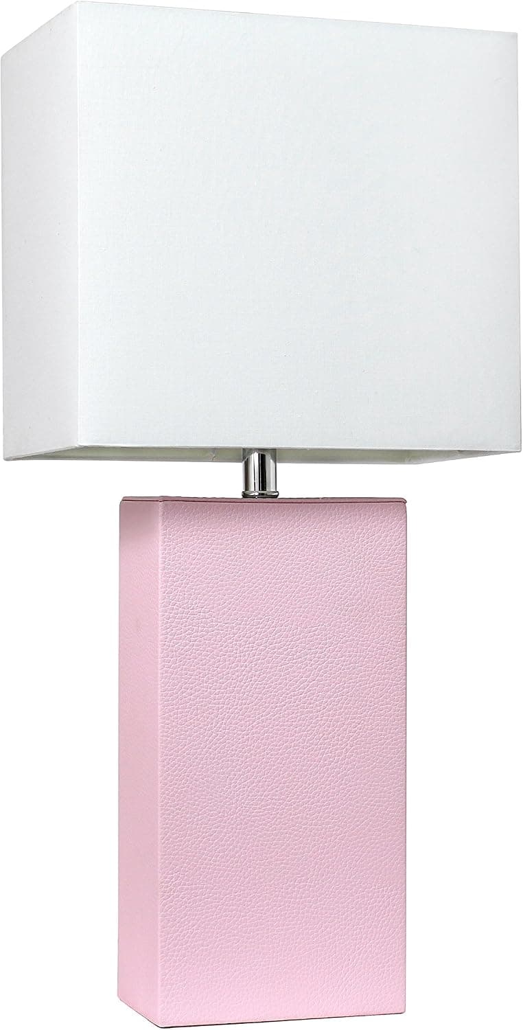 Elegant Designs LT1025-BPK Modern Leather Table Lamp with White Fabric Shade, Blush Pink