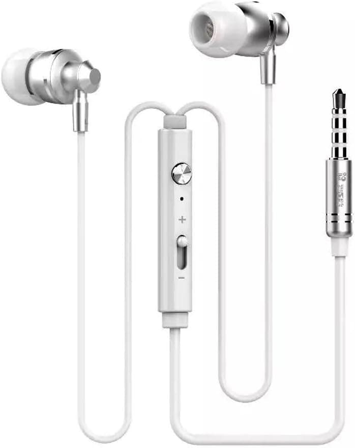 Headphones, In-Ear Earbuds Earphones Headset with Mic Stereo & Volume Control Noise Isolating Sport Headphone for Cellphones Tablets MP3 (Silver)