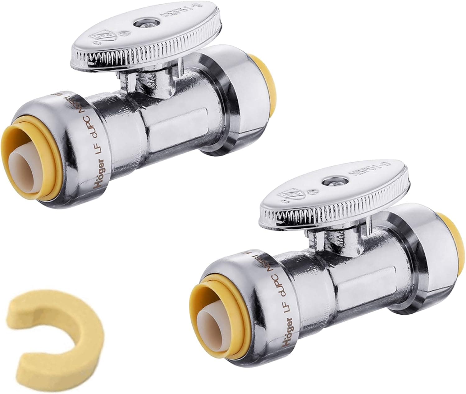 (Pack of 2) EFIELD Push Fit 1/4 Turn Straight Stop Valve Water Shut Off 1/2 Inch Push x 1/2 Inch Push, Chrome with a Disconnect Clip
