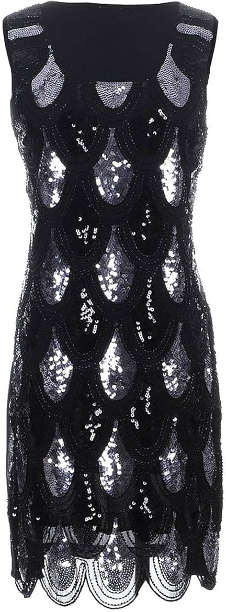 PrettyGuide Women 20s Art Deco Sequin Fishscale Flapper Party Dress