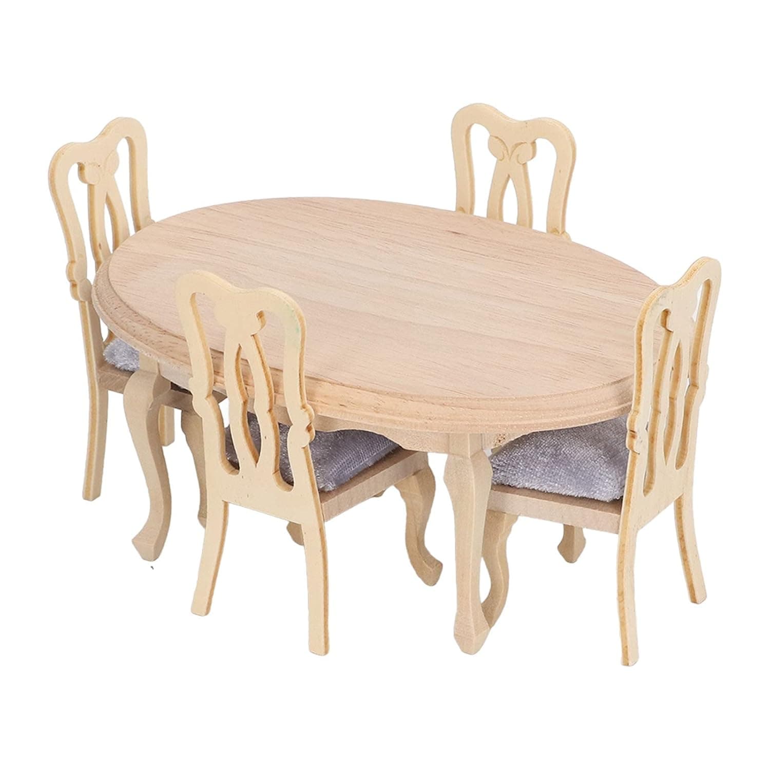 1:12 Dollhouse Furniture Model Set, Miniature Dining Table Chair, Wooden Furniture with Chair Pad Simulation Life Scene Decoration Accessories for Ball Jointed Doll House Furniture Set