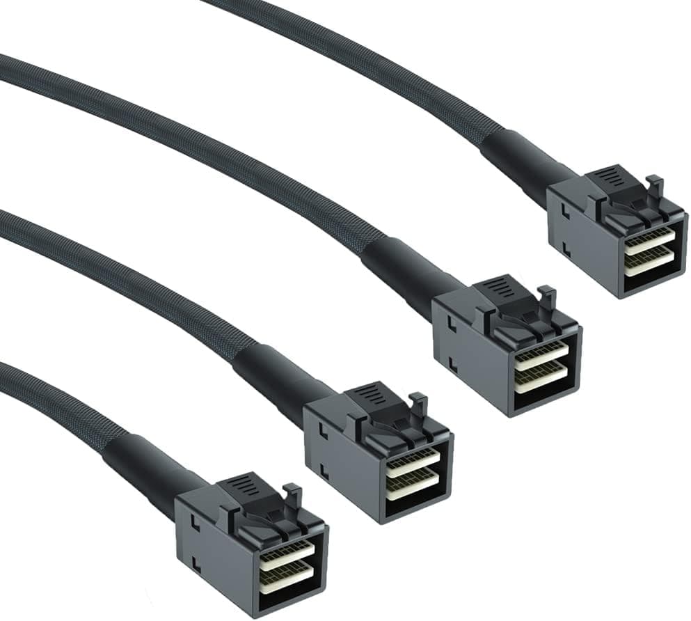 2 Pack 12G Internal Mini SAS HD SFF-8643 to SFF-8643 Cable, 0.5m Internal Mini SAS to Mini SAS Cable, 36 Pin, with Sideband, 100 Ohm, Flexible, Support RAID, PCIE Controller, 0.5-Meter(1.6ft)