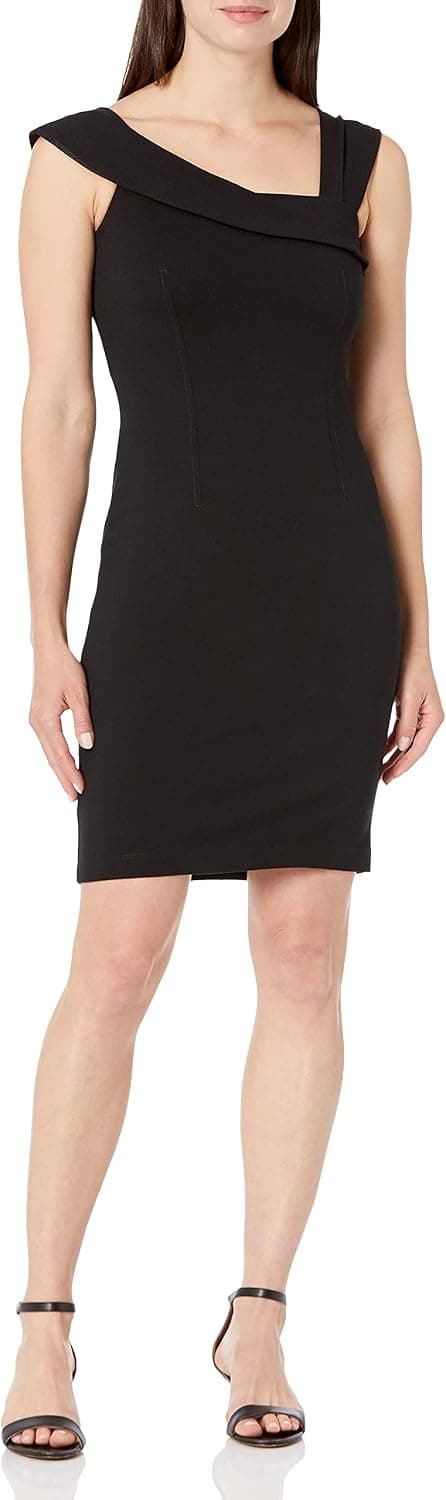 Lark & Ro Women's Asymmetrical Flounce Neckline Sheath Dress
