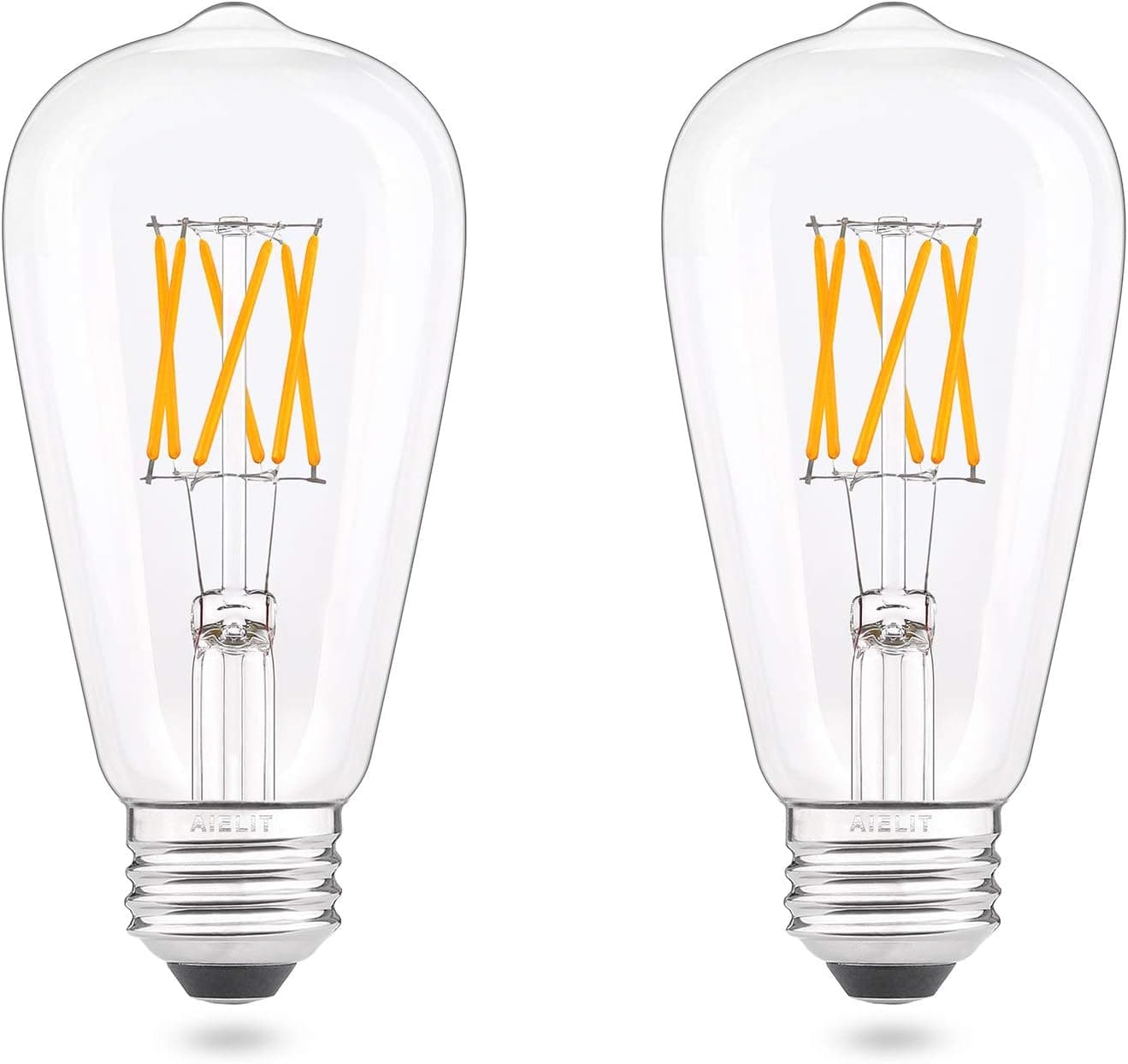 AIELIT Vintage LED Edison Bulbs 60 Watt Equivalent, Warm White 2700K, 85+CRI, 600 Lumens, Clear Glass, 6W ST64/ST21 E26 Base Antique LED Filament Bulb Dimmable for Pendent Light Chandelier, 2-Pack