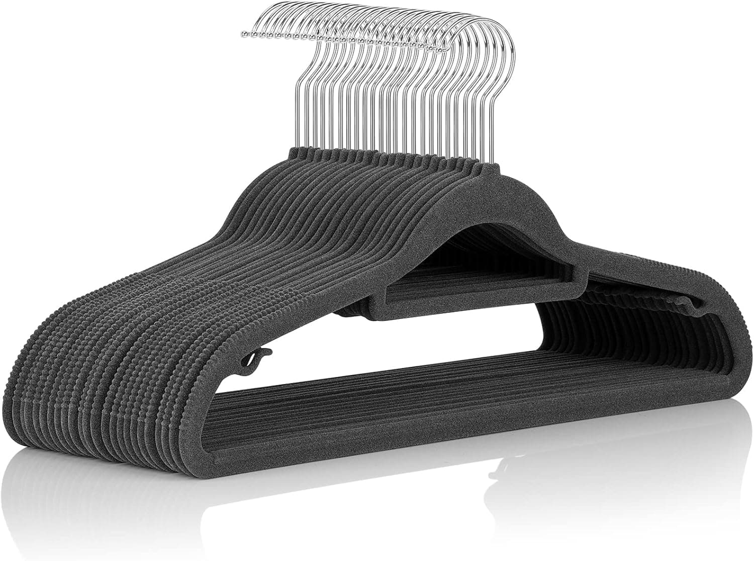 Velvet Hangers 50 Pack,Slim Space Saving Coat Hangers for Closet Non Slip Clothes Hangers with Tie Bar 42cm Long Heavy Duty Felt Hangers for Suit Shirt Dress Trouser, Darkgrey