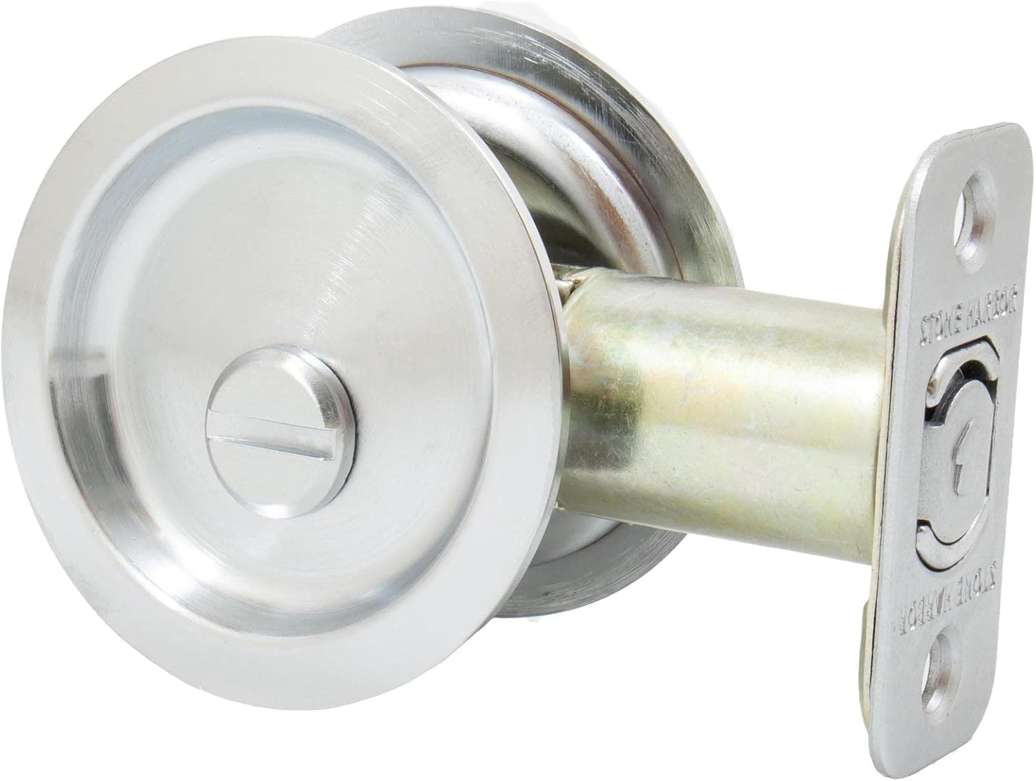 Round Pocket Door Lock, Privacy (Bed/Bath) Latch, 2-3/8" Backset, RCL, Satin Chrome by Stone Harbor Hardware