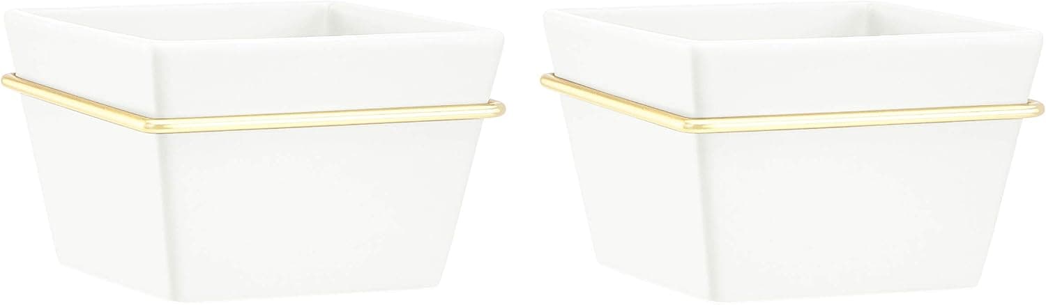 Amazon Basics Wall Planter, Square - White/Brass (2-Pack)