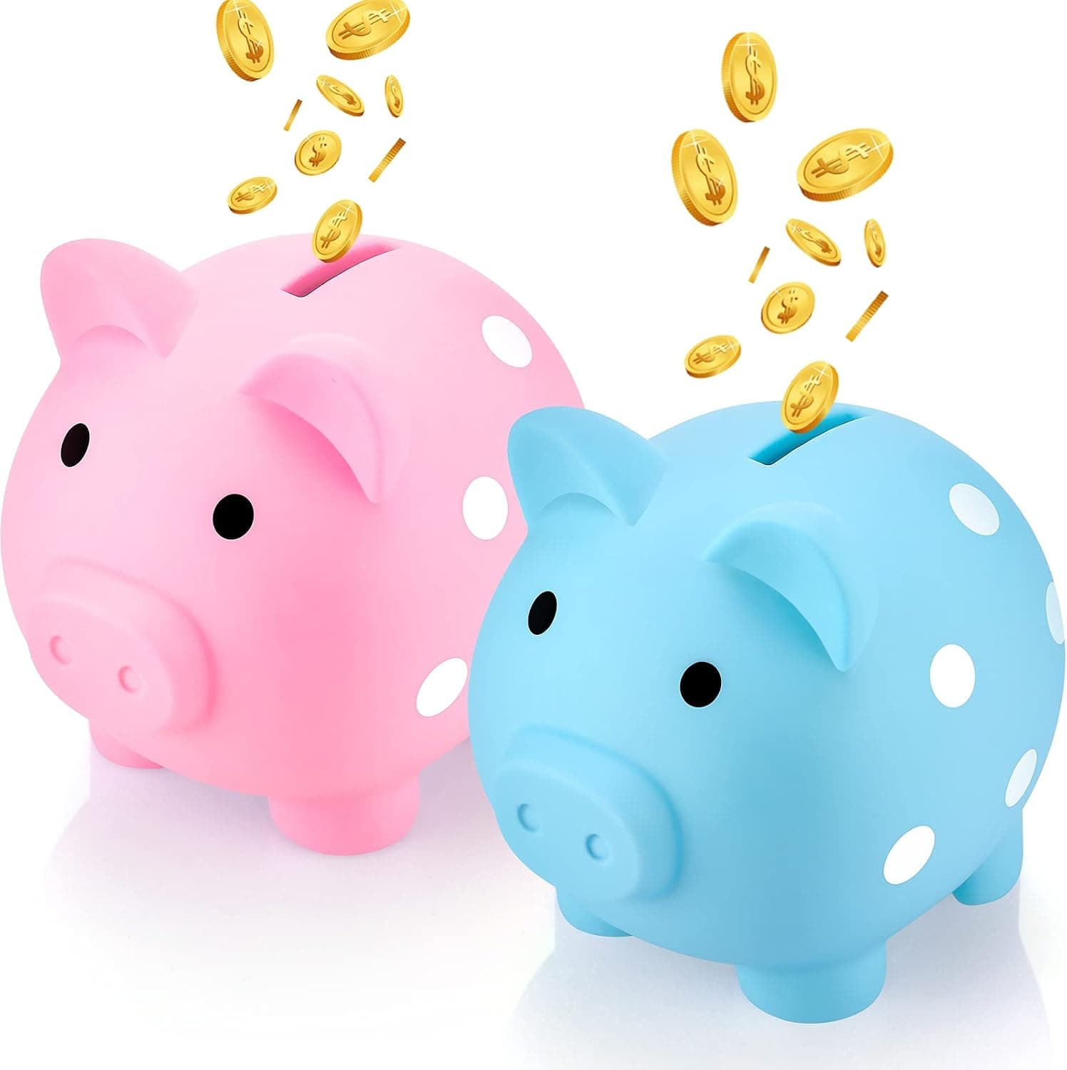 2 Pieces Cute Piggy Bank with White Polka Dots Cute Plastic Pig Money Bank Adults Unbreakable Piggy Bank Pig Money Box Coin Bank Plastic Saving Coin Box for Boys Girls Kids