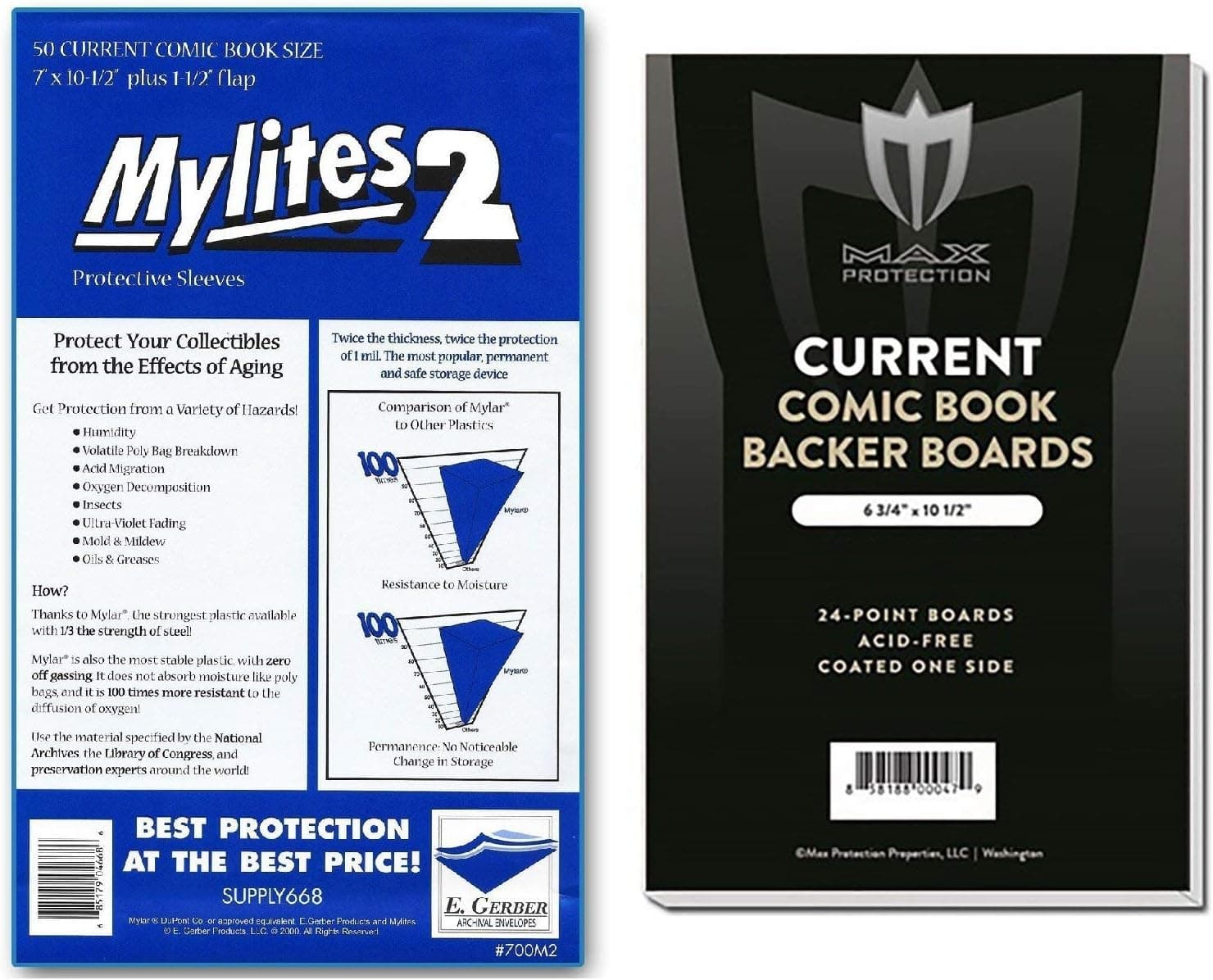 SUPER TEAM-UP! (50) Gerber Current Size Mylites 2 Current Comic Book Mylar Sleeves PLUS Boards by Max Pro (Qty= 50 M2's and 50 Boards)