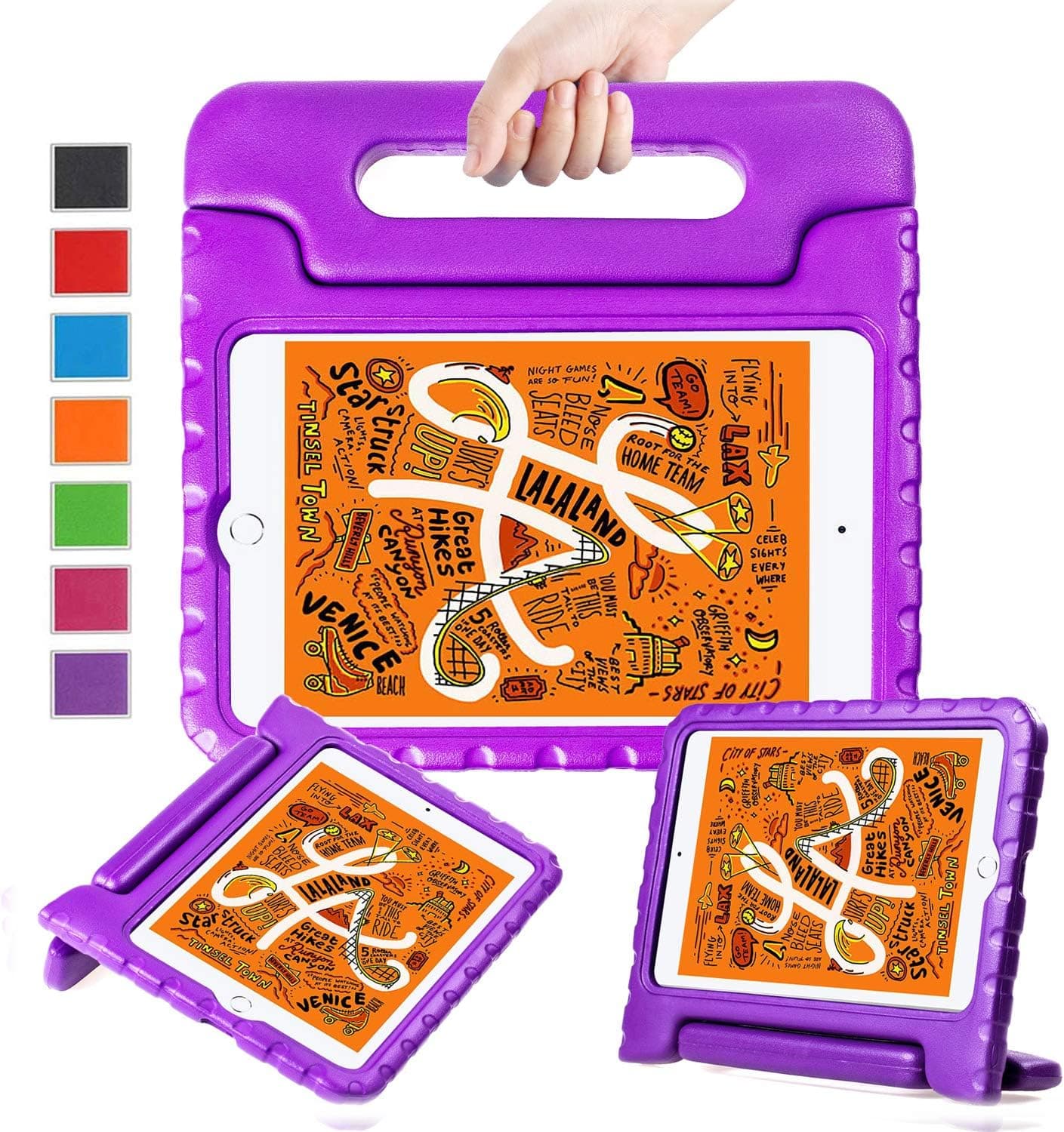 LTROP Kids Case for iPad Mini 5 2019 /iPad Mini 4 2015 - Light Weight Shockproof Protective Convertible Handle Stand Case Cover for Apple Mini 5th Generation 7.9" 2019 - Purple