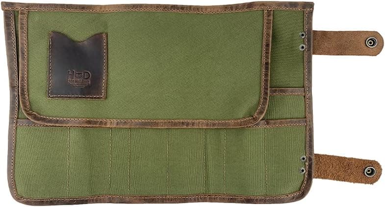 Hide & Drink, Water Resistant Canvas Snap Tool Roll Up Bag (14 Slots), Portable Carry Case for Barbers, Salon Storage Organizer Pouch, Vintage Handmade Includes 101 Year Warranty :: Olive Canvas