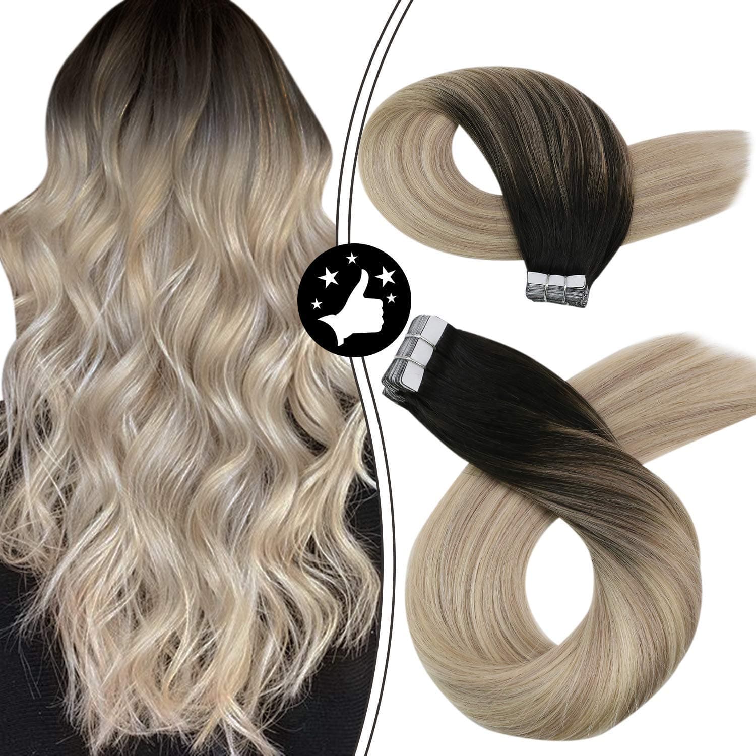 Moresoo Tape in Hair Extension Human Hair Off Black Fading to Ash Blonde and Platinum Blonde Hair Extensions 20Inch #1B/18/60 100Gram/40PCS