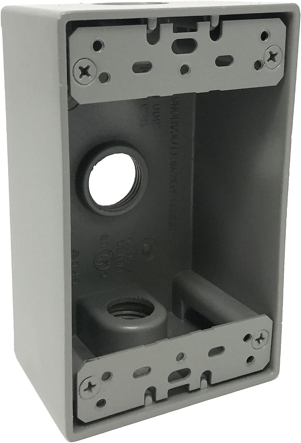 Sealproof 1-Gang 3 1/2-Inch Holes Weatherproof Rectangular Exterior Electrical Outlet Box with 3 Outlet Holes, Three 1/2" Holes, Single Gang, UL Listed