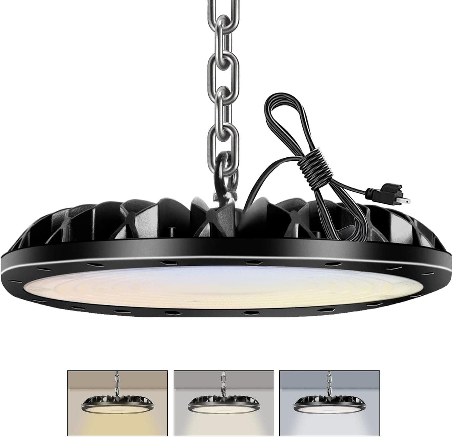bapro 100W LED High Bay Light, 10000LM UFO Commercial Lights 3000K/4000K/6000K LED Bay Light with US Plug, High Bay Shop Light Fixture for Warehouse Workshop Garage Factory