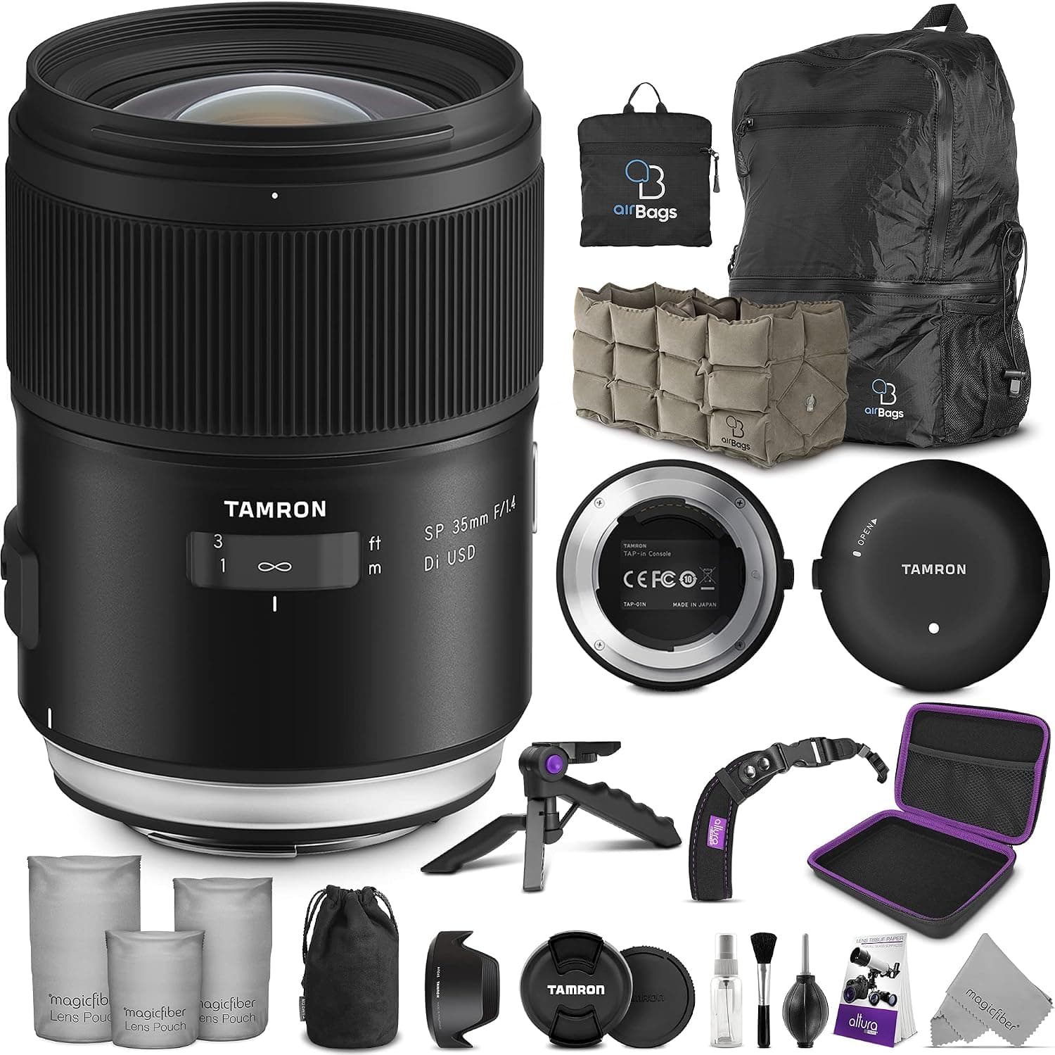 Tamron SP 35mm f/1.4 Di USD Lens for Nikon F + Tamron Tap-in Console with Altura Photo Essential Accessory and Travel Bundle