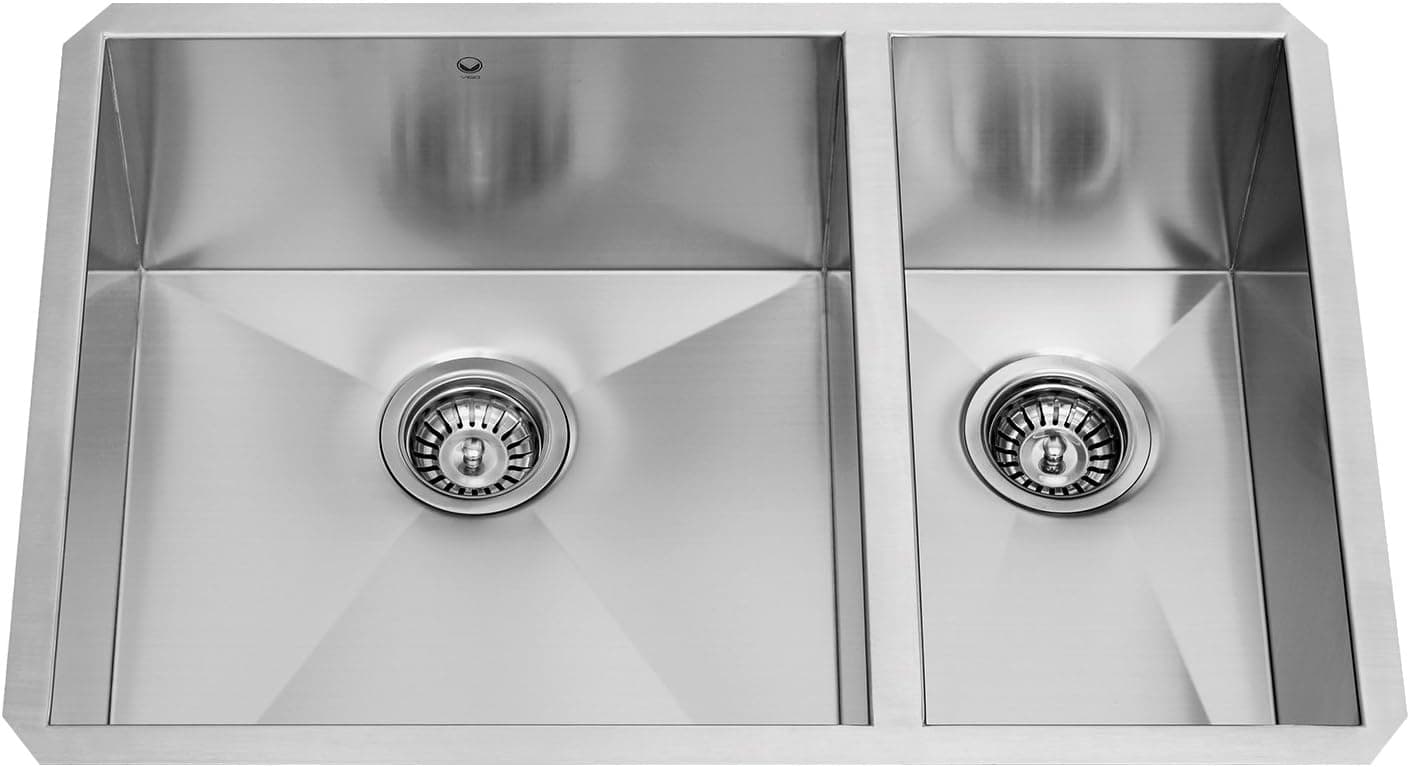 VIGO 29 inch Undermount 70/30 Double Bowl 16 Gauge Stainless Steel Kitchen Sink